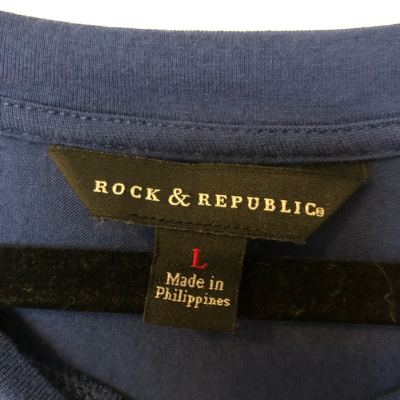 L Rock & Republic Blue Cold Shoulder Peekaboo Top - Picture 5 of 7